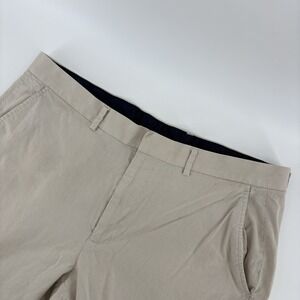 Nautica Men's Khaki  Flat Front Stretch Dress Pants 38x30 Poly Blend Chinos